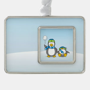 Schneeballpinguine Rahmen-Ornament Silber