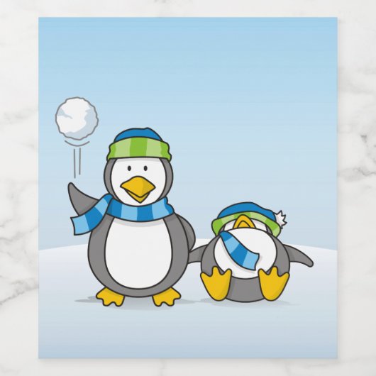 Schneeballpinguine Weinetikett (Einzelnes Label)