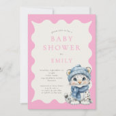 Schneeballschuh Arctic Pink Babydusche Einladung (Vorderseite)