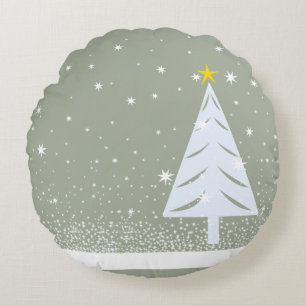 SchneeBaum & Flocken Rundes Kissen
