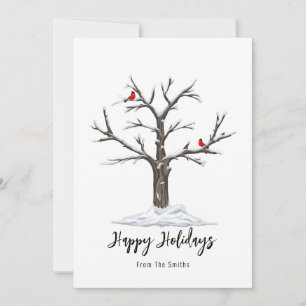Schneebaum und Rote Vögel Weihnachtsfest Feiertagskarte