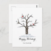 Schneebaum und Rote Vögel Weihnachtsfest Postkarte (Vorne/Hinten)