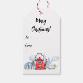 Schneebäume im Teakholz-Haus Geschenkanhänger (Vorderseite)