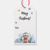 Schneebäume im Teakholz-Haus Geschenkanhänger (Vorderseite)