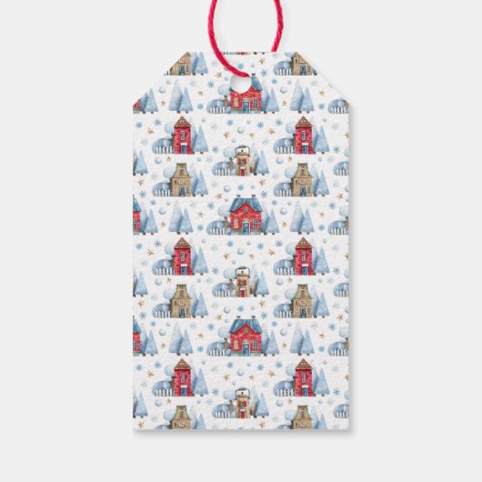 Schneebäume im Teakholz-Haus Geschenkanhänger (Rückseite)