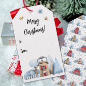 Schneebäume im Teakholz-Haus Geschenkanhänger