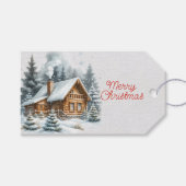 Schneebäume Rauch Kamin im Log House Geschenkanhänger (Vorderseite (Horizontal))