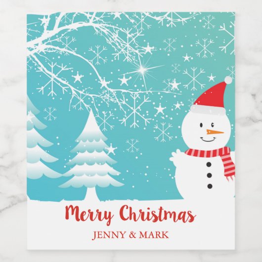 Schneebäume und Schneemann Weinetikett (Einzelnes Label)