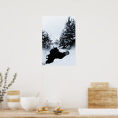Schneebecken und Bäume verschwinden im Nebel Poster (Küche)