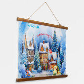 Schneebedeckte Abend-Tapisserie Wandteppich Mit Holzrahmen (Gewinkelt)