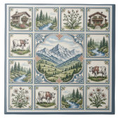 Schneebedeckte Alpen, rollende Wiesen, Kühe, rusti Fliese (Vorderseite)