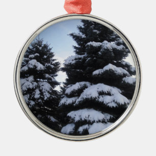 Schneebedeckte Baum-Verzierung Ornament Aus Metall