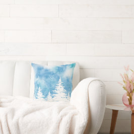 Schneebedeckte Bäume Blaues Aquamarines Wasser Kissen