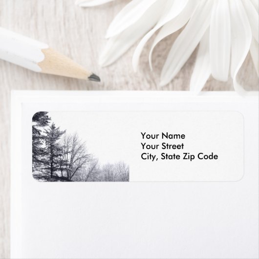 Schneebedeckte Bäume: Horizontales Adressetikett (Insitu)