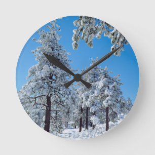 Schneebedeckte Bäume in den Bergen der Laguna Runde Wanduhr