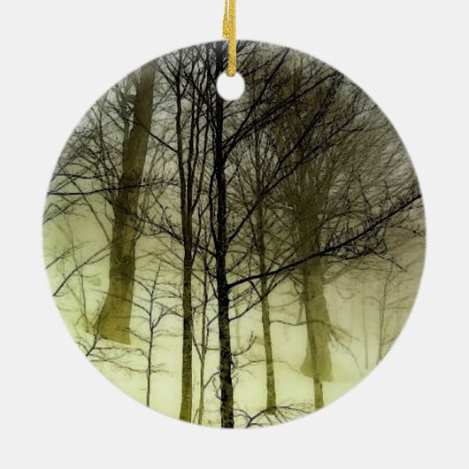 Schneebedeckte Bäume Keramik Ornament (Hinten)