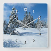 Schneebedeckte Bäume, schöne Winterlandschaft Quadratische Wanduhr (Vorderseite)