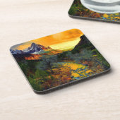 Schneebedeckte Bäume und Bach Getränkeuntersetzer (Linke Seite)