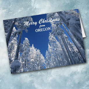 Schneebedeckte Bäume von Oregon-Weihnachtskarte