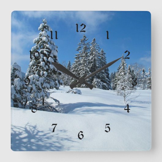 Schneebedeckte Bäume, Winterlandschaft Quadratische Wanduhr (Vorderseite)