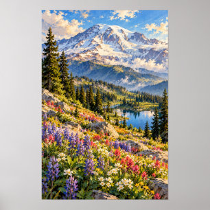 Schneebedeckte Berg- und Alpenwildblumen-Wand A Poster