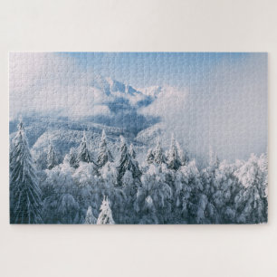 Schneebedeckte Berge Bäume Winterlandschaft Außenb Puzzle