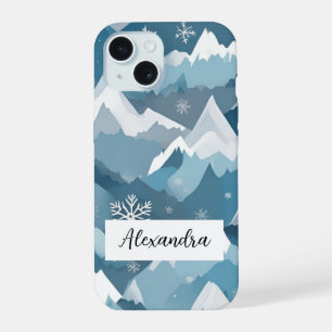 Schneebedeckte Berge Geschichtete Schneeflocken Wi iPhone 15 Hülle