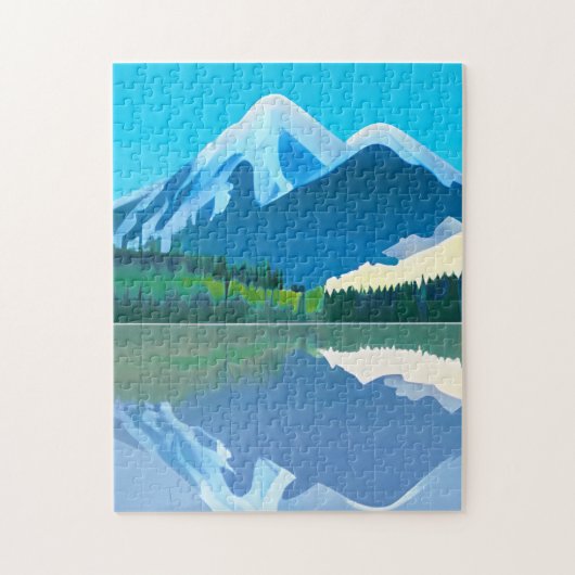 Schneebedeckte Berge in einem See Puzzle (Vertikal)
