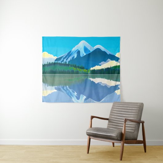 Schneebedeckte Berge in einem See Wandteppich (Beispiel (Horizontal))