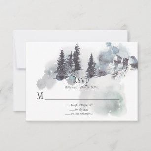 Schneebedeckte Berge Kiefern Hochzeit RSVP Karte