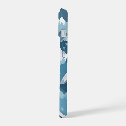 Schneebedeckte Berge Lagen Schneeflocken Winter iPhone 15 Hülle (Linke Seite)