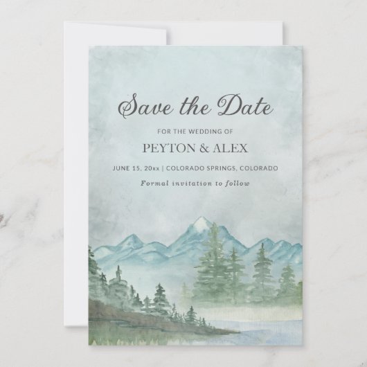 Schneebedeckte Berge Malersee Hochzeit Gerettet Save The Date (Vorderseite)