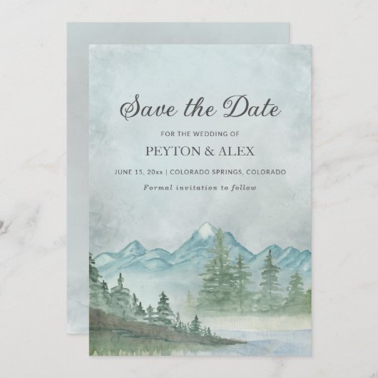 Schneebedeckte Berge Malersee Hochzeit Gerettet Save The Date (Vorne/Hinten)