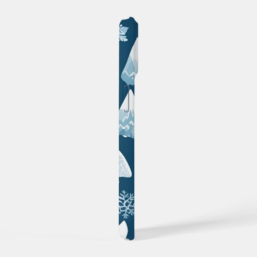 Schneebedeckte Berge mit Kiefernwäldern Schneefloc iPhone 15 Hülle (Rechte Seite)