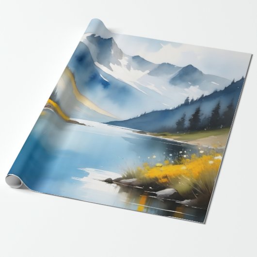Schneebedeckte Berge und See Geschenkpapier (Ungerollt)