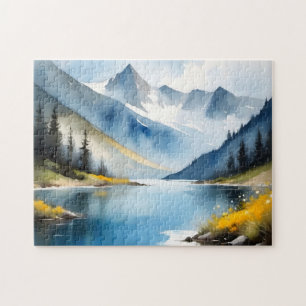 Schneebedeckte Berge und See Puzzle