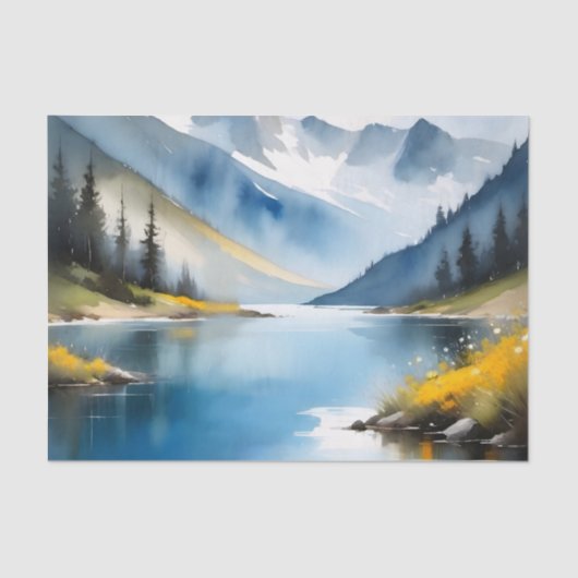 Schneebedeckte Berge und See Seidenpapier (Vorderseite)