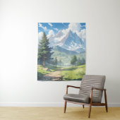 Schneebedeckte Berge und üppiger Grünwald Wandteppich (Beispiel)