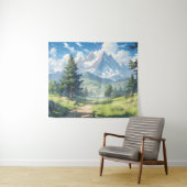 Schneebedeckte Berge und üppiger Grünwald Wandteppich (Beispiel (Horizontal))