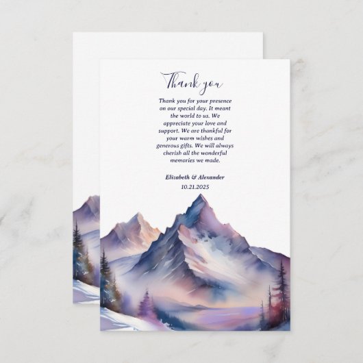 Schneebedeckte Berglandschaft Hochzeit Dankeskarte (Vorne/Hinten)