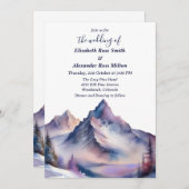 Schneebedeckte Berglandschaft Hochzeit Einladung (Vorne/Hinten)