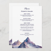 Schneebedeckte Berglandschaft Hochzeit Menükarte (Vorne/Hinten)