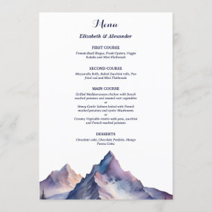Schneebedeckte Berglandschaft Hochzeit Menükarte