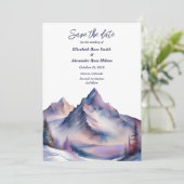 Schneebedeckte Berglandschaft Hochzeit Save The Date (Stehend Vorderseite)