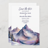 Schneebedeckte Berglandschaft Hochzeit Save The Date (Vorne/Hinten)