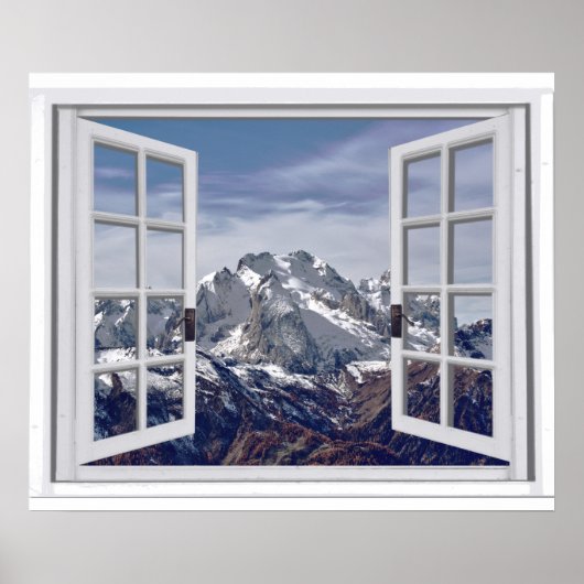 Schneebedeckte Bergspitzen Imitate Fensterlandscha Poster (Vorne)