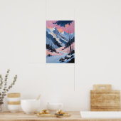 Schneebedeckte Bergstraße Winterlandschaft Malerei Poster (Küche)