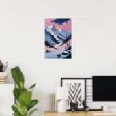 Schneebedeckte Bergstraße Winterlandschaft Malerei Poster (Heimbüro)