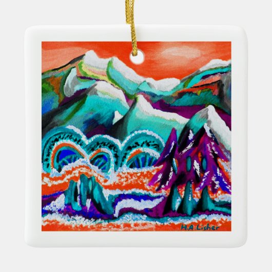 Schneebedeckte Bergwelt Keramikornament (Vorderseite)