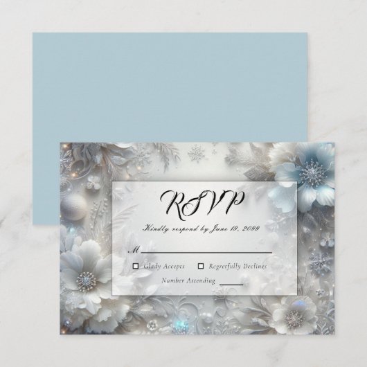 Schneebedeckte Blüten in gefrorener Blütenhochzeit RSVP Karte (Vorne/Hinten)